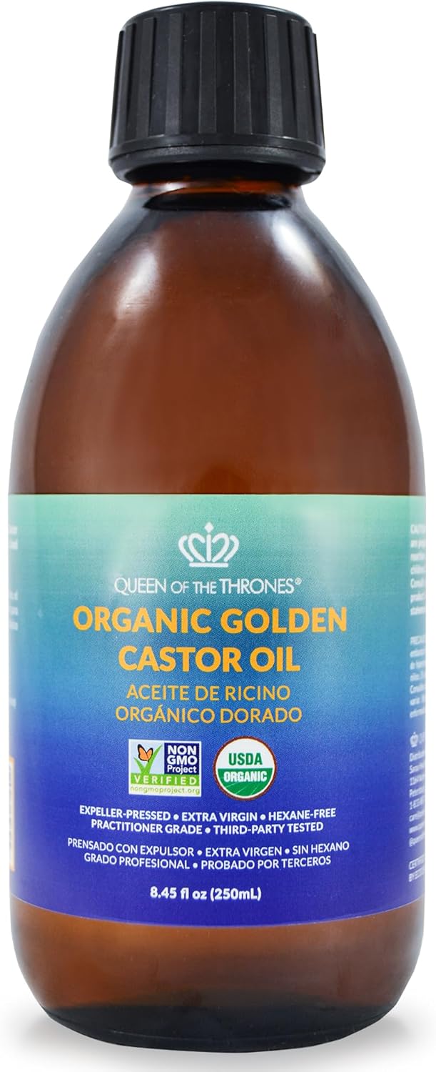 Queen Of The Thrones Organic Golden Castor Oil - 8.45Oz (250Ml) | 100% Pure & Expeller-Pressed For Hair, Skin & Nails | Hexane-Free | Usda Certified Organic