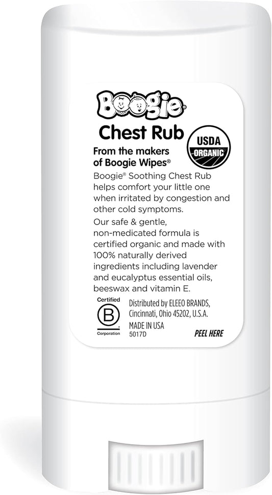 Boogie Chest Rub Stick For Soothing Relief, Petroleum-Free, Usda Organic, Naturally Derived, Soothing Eucalyptus And Lavender, 0.49Oz, Pack Of 1