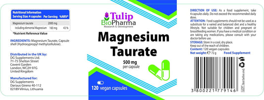 Magnesium Taurate 2000Mg Per Serving 120 Vegan Capsules, 3Rd Party Lab Tested