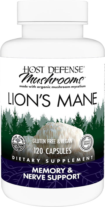 Host Defense Mushrooms Lion's Mane - Brain Health Support Supplement - Mushroom Supplement to Support Focus & Memory Function - Immune & Nervous System Support Supplement - 120 Capsules (60 Servings)