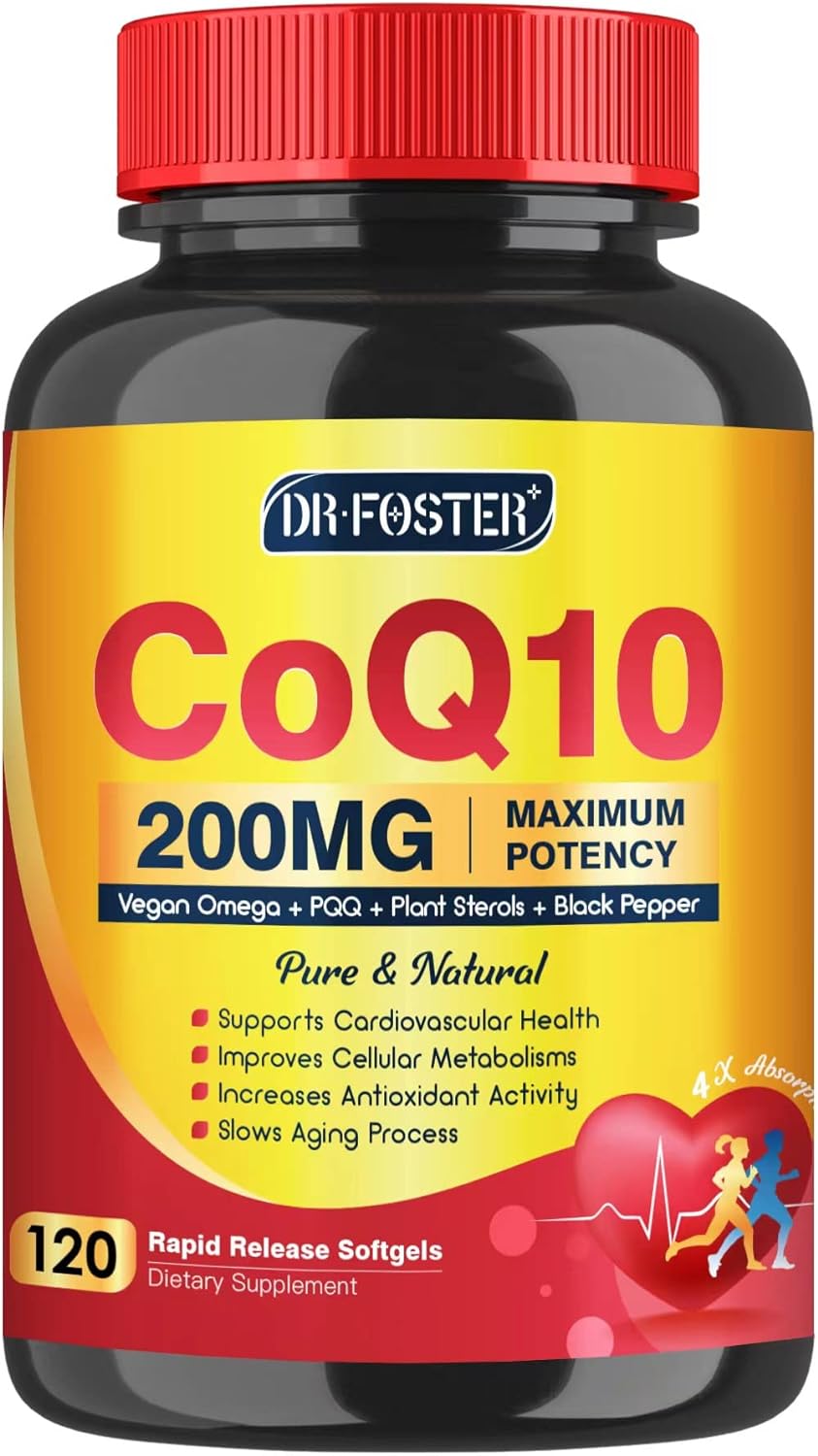 Coq10 200Mg Softgels With Vitamin E & Omega 3-6 -9 & Pqq - High Absorption Coenzyme Q10 With Bioperine | Maximum Antioxidant | Heart Supports & Cellular Energy Production Supplement | 120 Servings