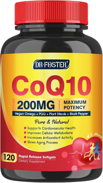 Coq10 200Mg Softgels With Vitamin E & Omega 3-6 -9 & Pqq - High Absorption Coenzyme Q10 With Bioperine | Maximum Antioxidant | Heart Supports & Cellular Energy Production Supplement | 120 Servings