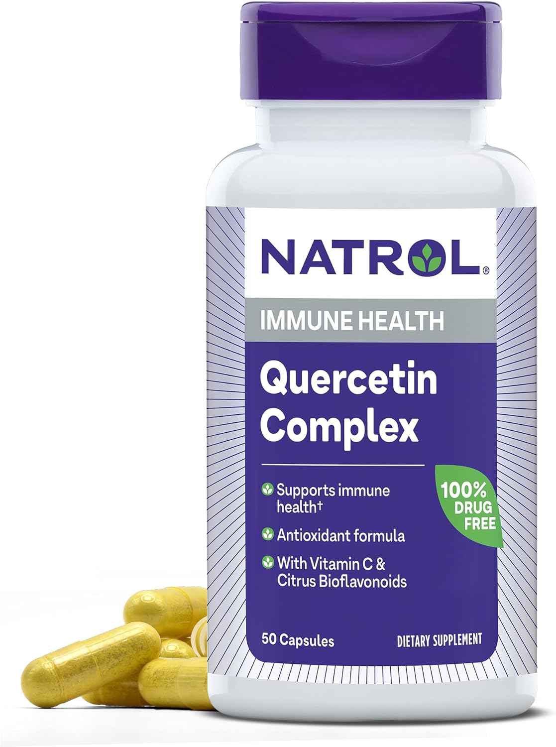 Natrol Quercetin Complex, Dietary Supplement For Immune Health, Quercetin Supplements With Vitamin C And Citrus Bioflavonoids, 50 Capsules, Up To A 25 Day Supply