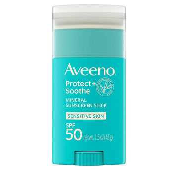 Aveeno Protect + Soothe Mineral Sunscreen Stick For Sensitive Skin, Spf 50, Water-Resistant For 80 Minutes, Face & Body Sunscreen With Zinc Oxide & Oat, Fragrance-Free, Travel Size, 1.5 Oz