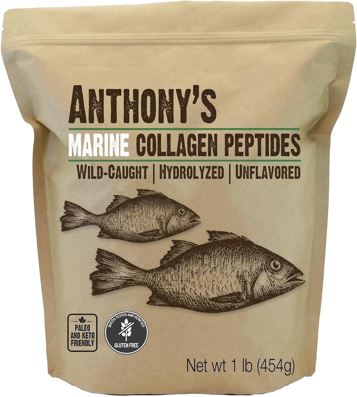 Anthony's Hydrolyzed Marine Collagen Peptides, Gluten-Free, Paleo and Keto Friendly, Unflavored, 1-Pound