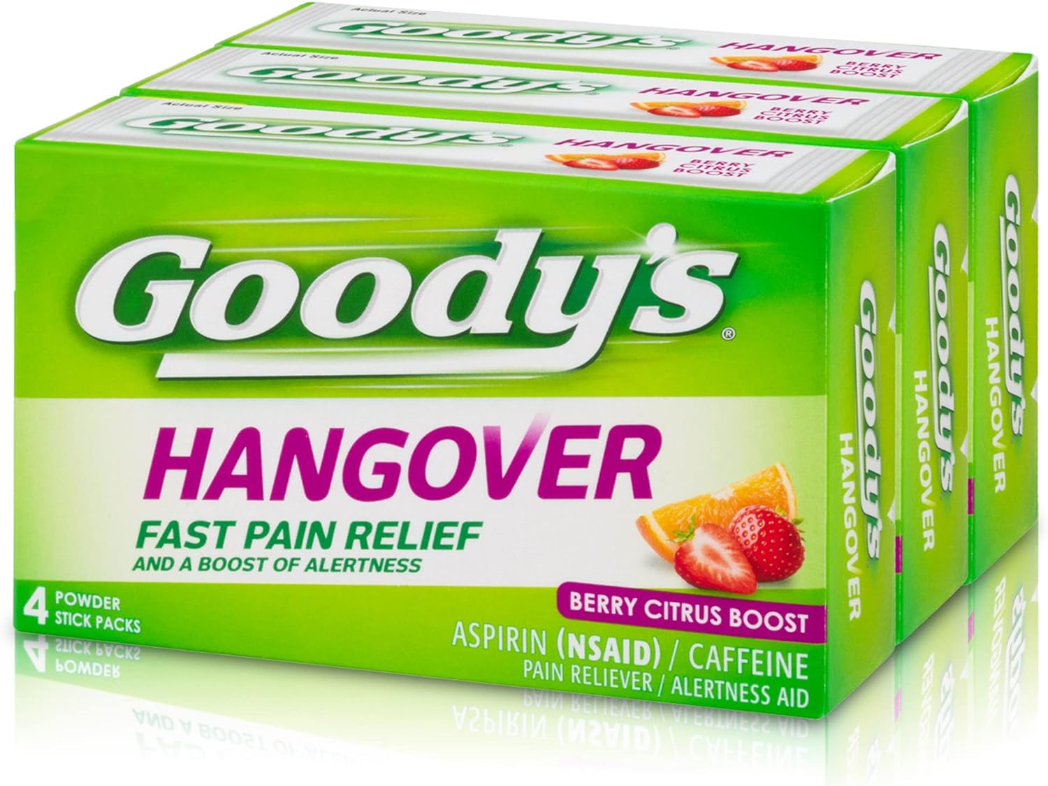 Goody's Hangover Powders, Fast Pain Relief & Boost Of Alertness, Berry Citrus Flavor Dissolve Packs, 4 Individual Packets, 3 Pack