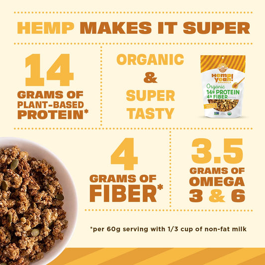 Manitoba Harvest Hemp Yeah! Granola, Honey & Oats, 10Oz, With 14 G Of Protein, 3.5 G Omegas 3 & 6, 4 G Of Fiber And Less Than 10 G Sugar Per Serving, Organic, Non-Gmo, (Pack Of 6) Packaging May Vary