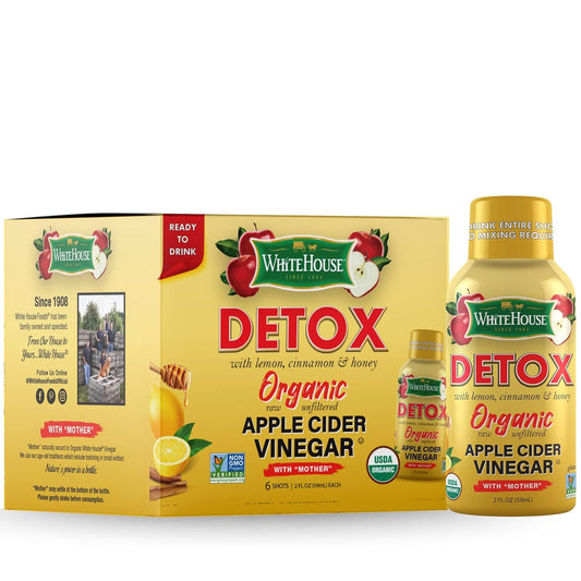 White House Detox Apple Cider Vinegar Shots, Raw Unfiltered, On The Go (Detox, Pack Of 24)