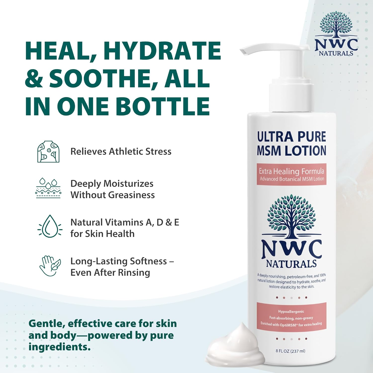 Nwc Naturals Ultrapure Msm Lotion All Natural Hypoallergenic Extrahealing Nourishing Body Lotion By, 8 Fl Ounces : Beauty & Personal Care