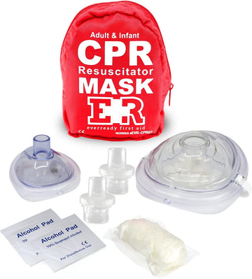 Ever Ready First Aid Adult And Infant Cpr Mask Combo Kit With 2 Valves With Pair Of Vinyl Gloves & 2 Alcohol Prep Pads - Red