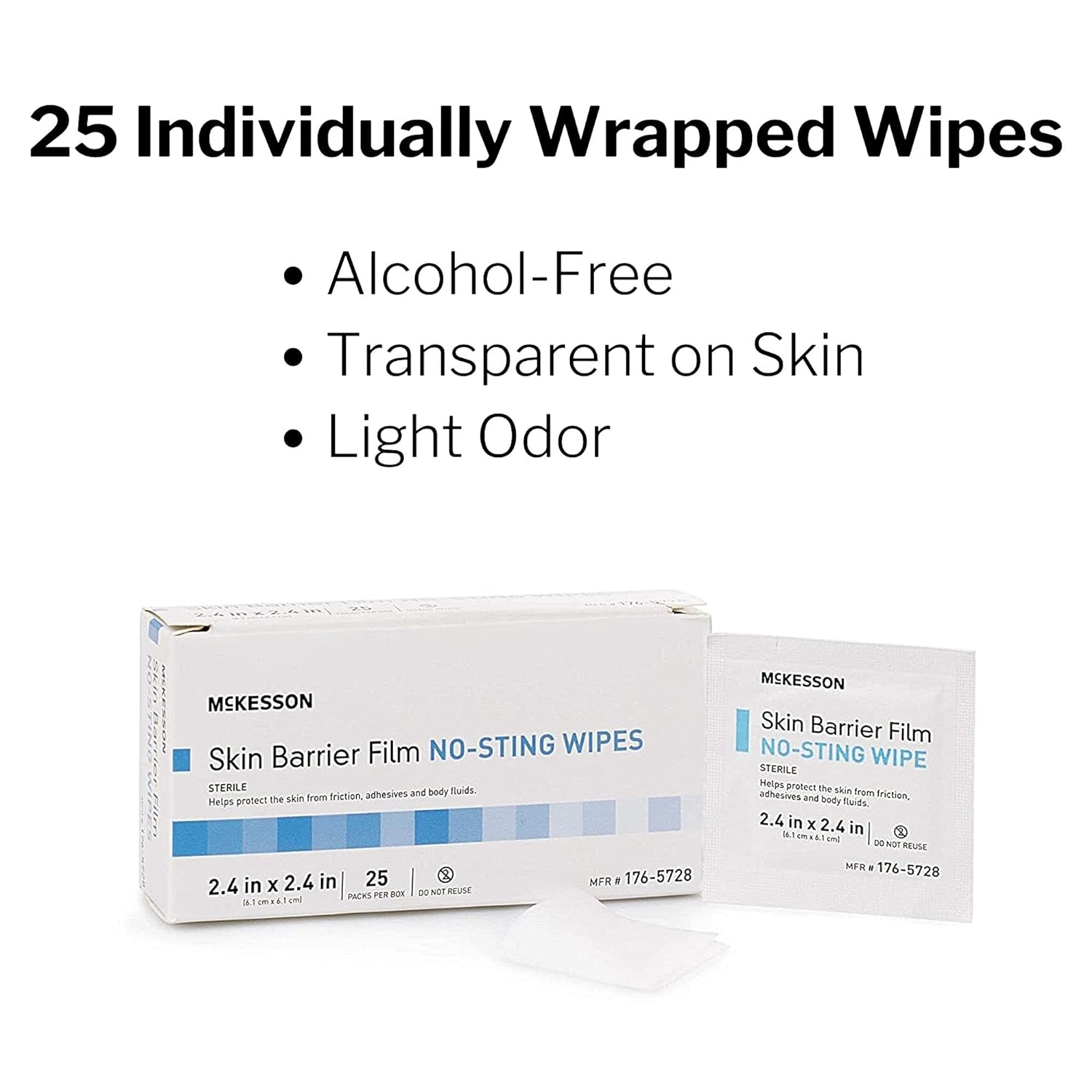 McKesson Skin Barrier Film, Sterile, No Sting Body Wipe, Individual Packet, 25 Wipes : Health & Household