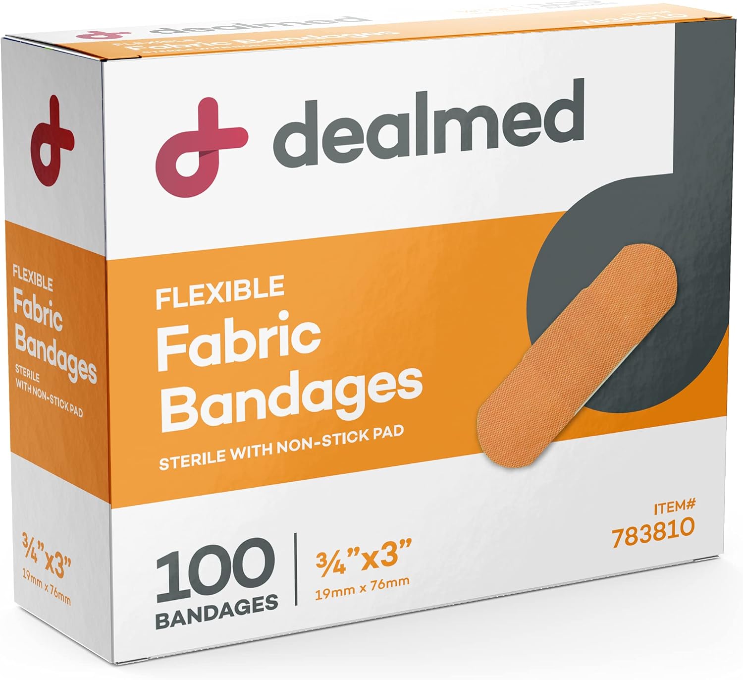 Dealmed Fabric Flexible Adhesive Bandages – 100 Count (1 Pack) Bandages With Non-Stick Pad, Latex Free, Wound Care For First Aid Kit, 3" X 3/4"