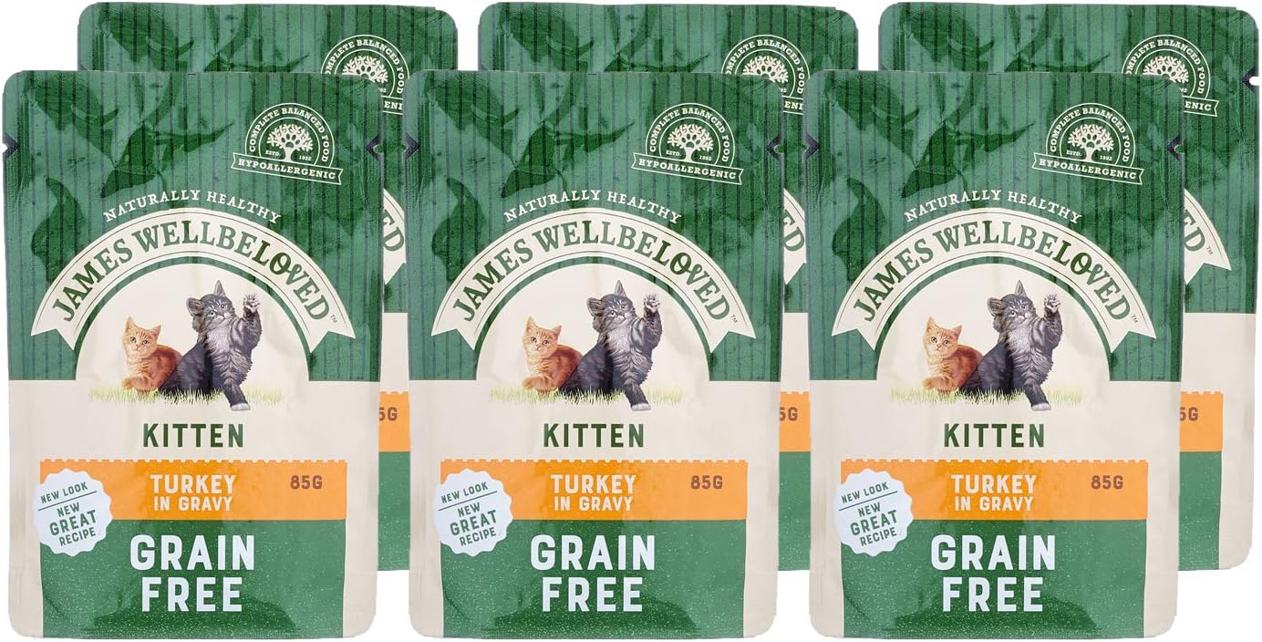 James Wellbeloved Kitten Grain-Free Turkey in Gravy 12 Pouches, Hypoallergenic Wet Cat Food, Pack of 1 (12x85 g) :Pet Supplies