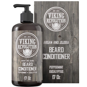 Beard Conditioner W/Argan & Jojoba Oils - Softens & Strengthens - Natural Peppermint And Eucalyptus Scent- Beard Conditioner W/Beard Oil (17Oz Conditioner)