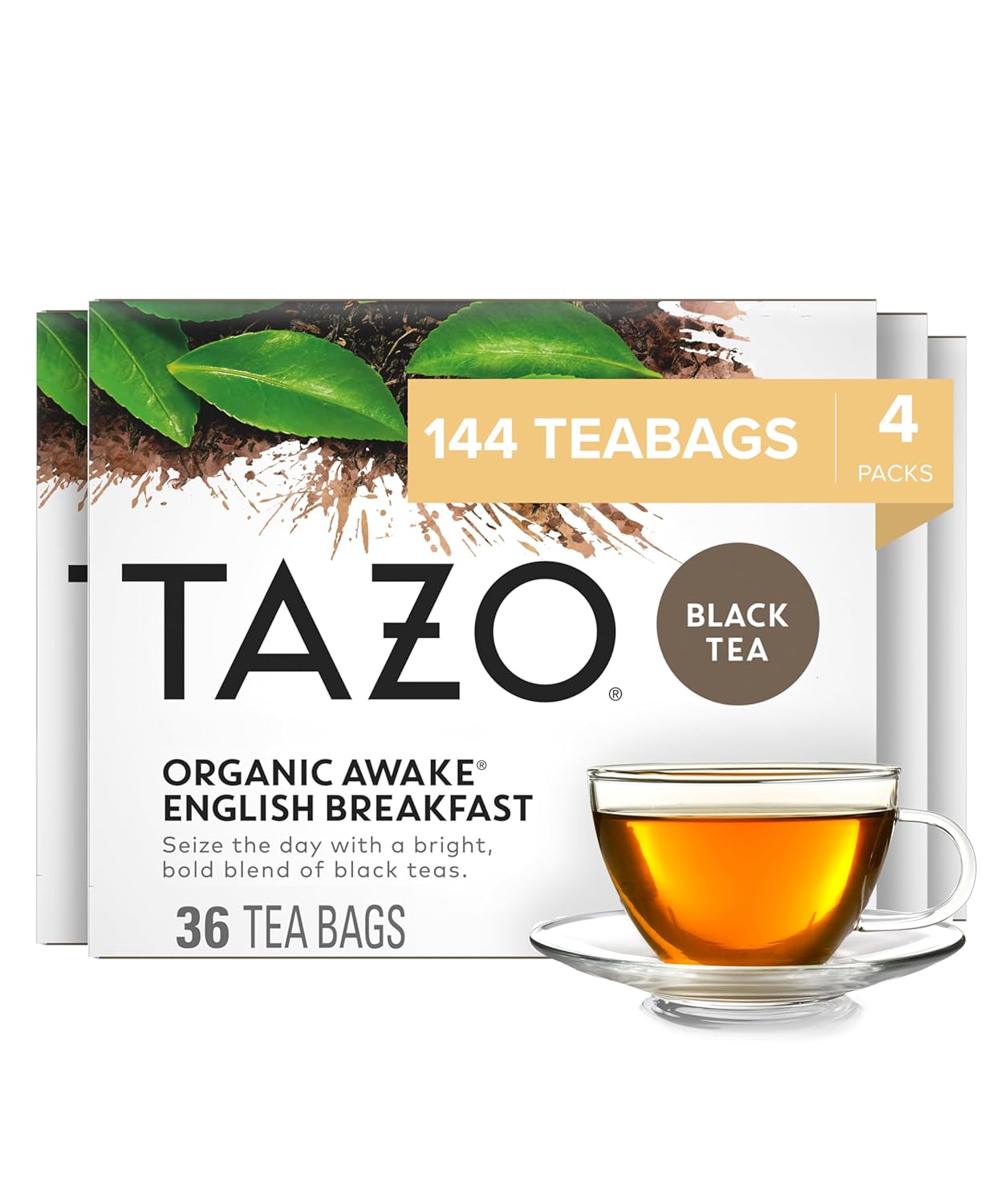 Tazo Tea Bags, Black Tea, Regenerative Organic Awake English Breakfast Tea, 36 Count (Pack Of 4)