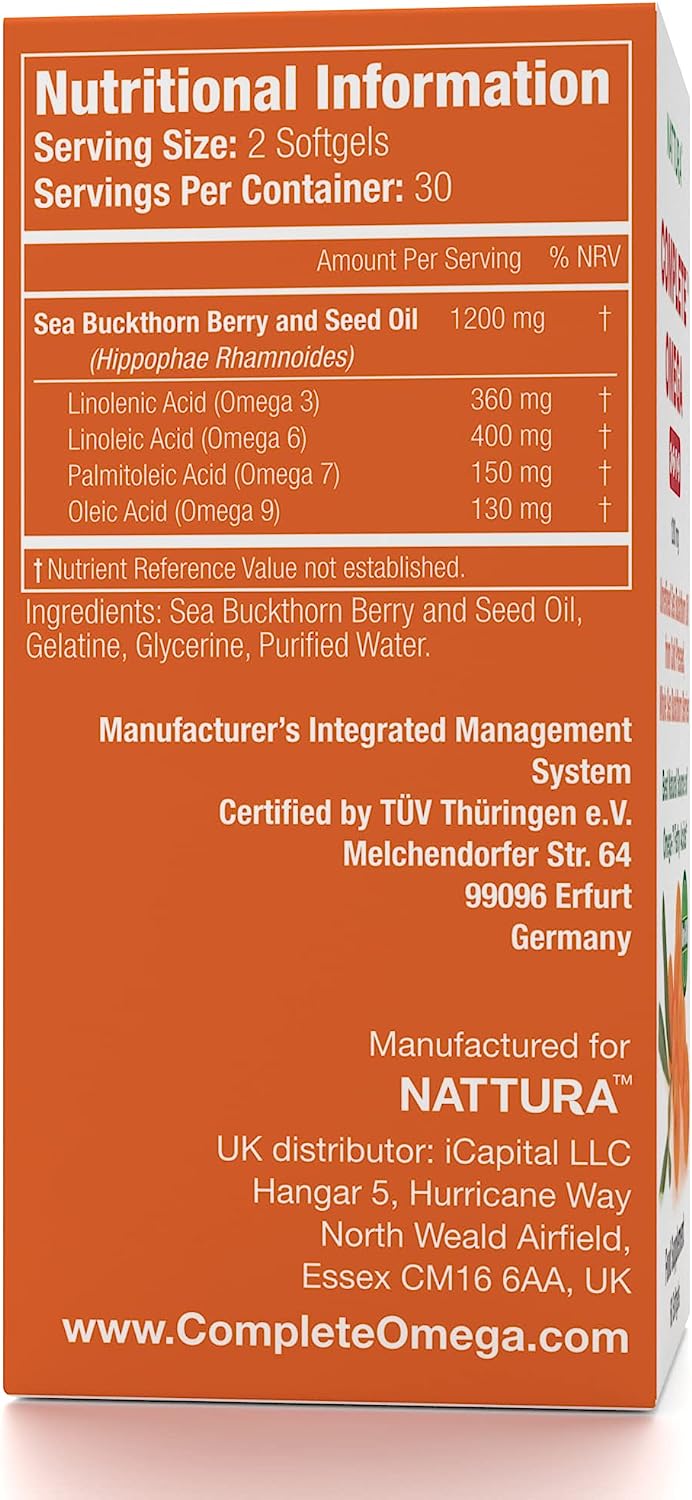 Complete Omega 3-6-7-9, Pure Sea Buckthorn Oil, European Quality, from