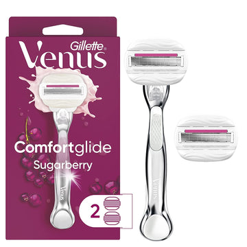 Gillette Venus Comfortglide With Olay Sugarberry Womens Razor Handle + 2 Blade Refills, Silver, 1 Count