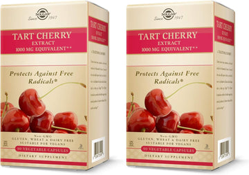 Solgar Tart Cherry 1000 mg, 90 Vegetable Capsules - 2 Pack - Antioxidant with Quercetin, Chlorogenic Acid & Anthocyanins Coms - Non GMO, Vegan, Gluten Free, Dairy Free - 90 Servings Per Pack