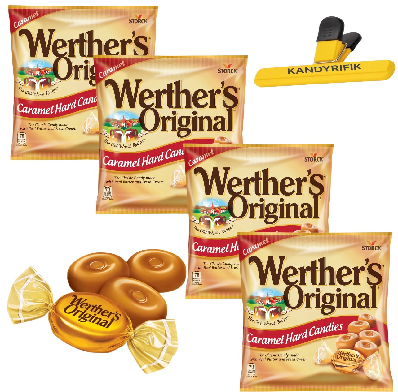 Werthers' Original | Classic Original Caramel Hard Candies, 2.65-Oz. Bags, 4 Pack | Sameday Shippers Card Included