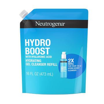 Neutrogena Hydro Boost Lightweight Hydrating Facial Cleansing Gel, Gentle Face Wash & Makeup Remover with Hyaluronic Acid, Hypoallergenic & Non Comedogenic, Refill Pouch, 16 fl. oz