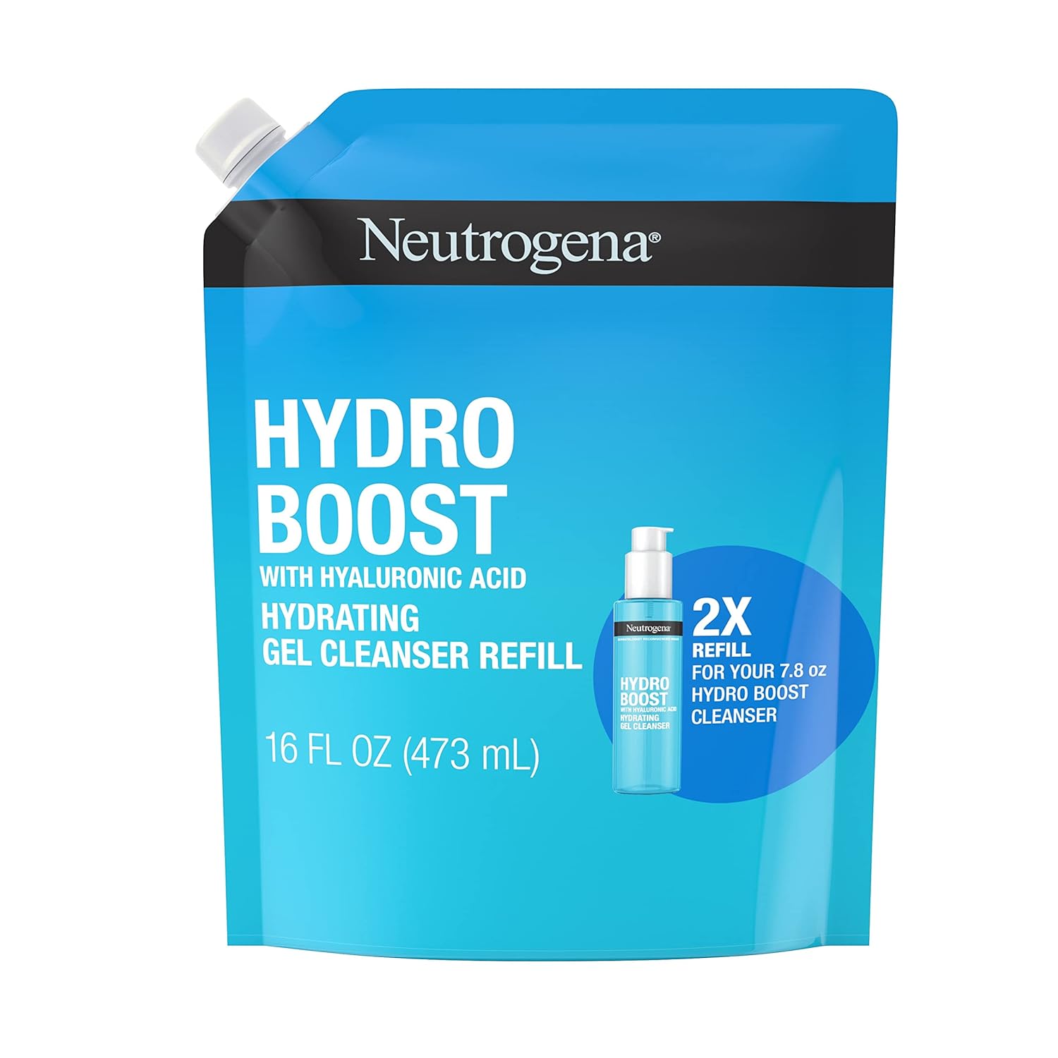 Neutrogena Hydro Boost Lightweight Hydrating Facial Cleansing Gel, Gentle Face Wash & Makeup Remover With Hyaluronic Acid, Hypoallergenic & Non Comedogenic, Refill Pouch, 16 Fl. Oz