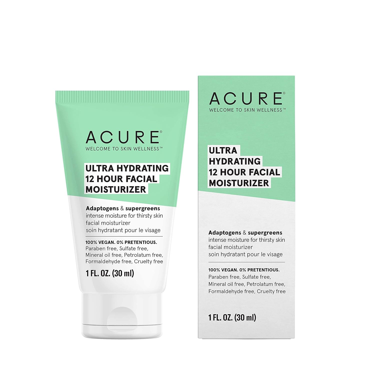 Acure Ultra Hydrating 12 Hour Facial Moisturizer - Intense Morning Moisture For Dry Dull Skin - Infused Blend Of Adaptogens Aswagandha & 7 Supergreens - All Natural Vegan Cream Formula - 1 Fl Oz