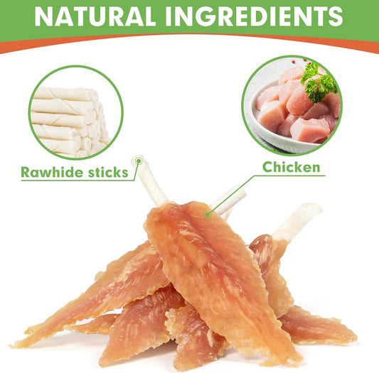 Mon2Sun Dog Rawhide Twist 4-4.5 Inch Chicken Wrapped Rawhide Sticks For Puppy And Small Dogs, Promotes Dental Health Chicken Wings (18.34 Ounce -Pack Of 1)