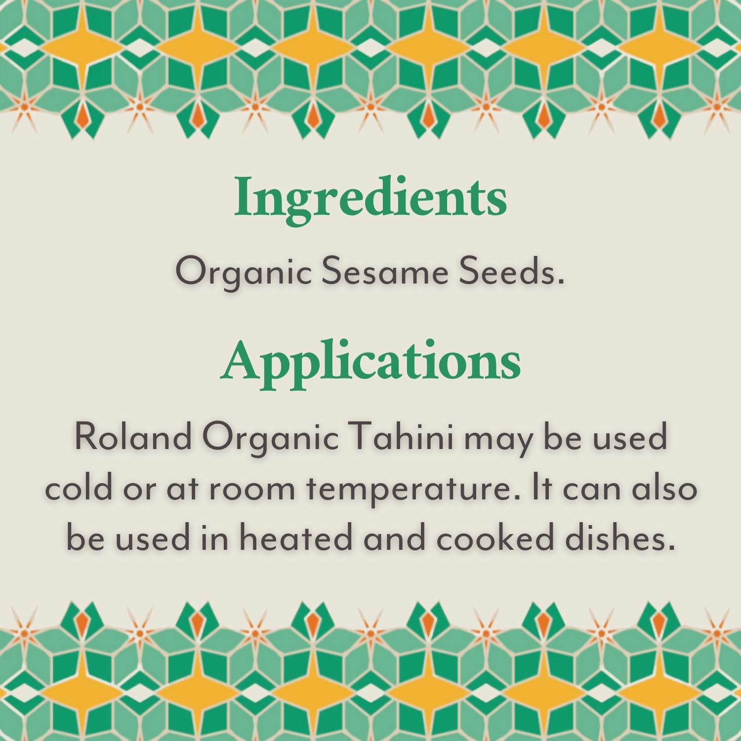 Roland Foods Organic Tahini From Pure Ground Sesame Seeds, 16 Ounce Jar, Pack of 3 : Grocery & Gourmet Food