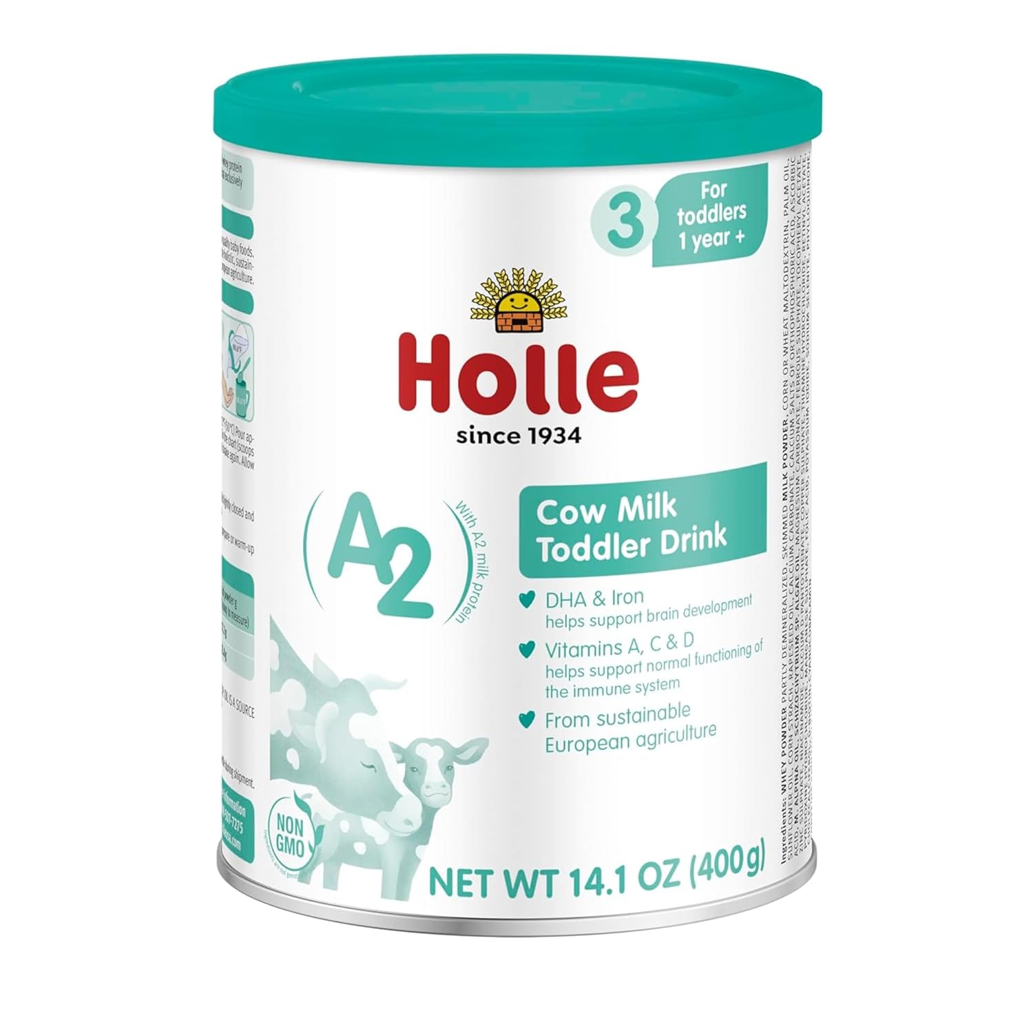 Holle Cow Toddler Milk Powder (A2) - Stage 3 - Vitamin-Rich, Non-GMO Toddler Drink Made with 100% A2 Milk - Easy to Digest - Safe for Children 12+ Months to 3 Years Old