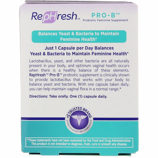 RepHresh Pro-B Vaginal Probiotic Feminine Supplement One Bottle 30 count