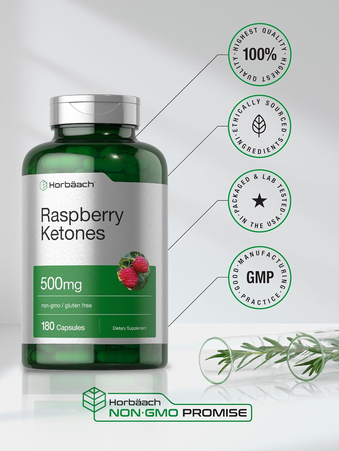 Horbäach Raspberry Ketones | 500mg | 180 Capsules | Non-GMO & Gluten Free Pills : Health & Household