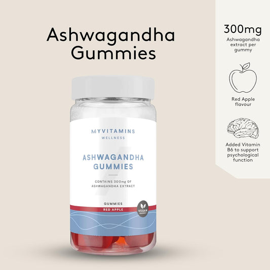 Myprotein Ashwagandha Gummies – 60 Count – Supports Stress Relief, Mood Enhancement, And Mental Clarity – Delicious Red Apple Flavour - Natural Adaptogen, Vegan, Gluten-Free, And Non-Gmo