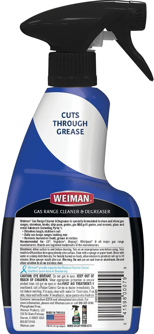 Weiman Heavy Duty Gas Range & Stove Top Cleaner and Degreaser - 2 Pack, 24 Ounces with MicroFiber Cleaning Towel