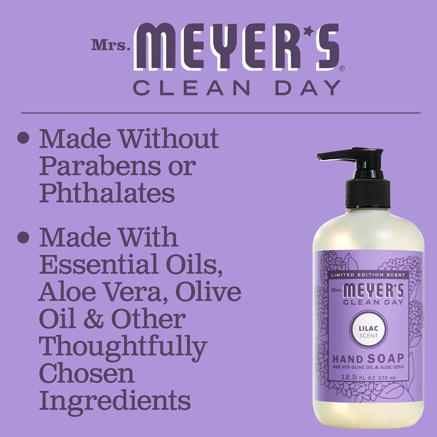 MRS. MEYER'S CLEAN DAY Hand Soap, Made with Essential Oils, Biodegradable Formula, Lilac, 12.5 fl. oz : Beauty & Personal Care