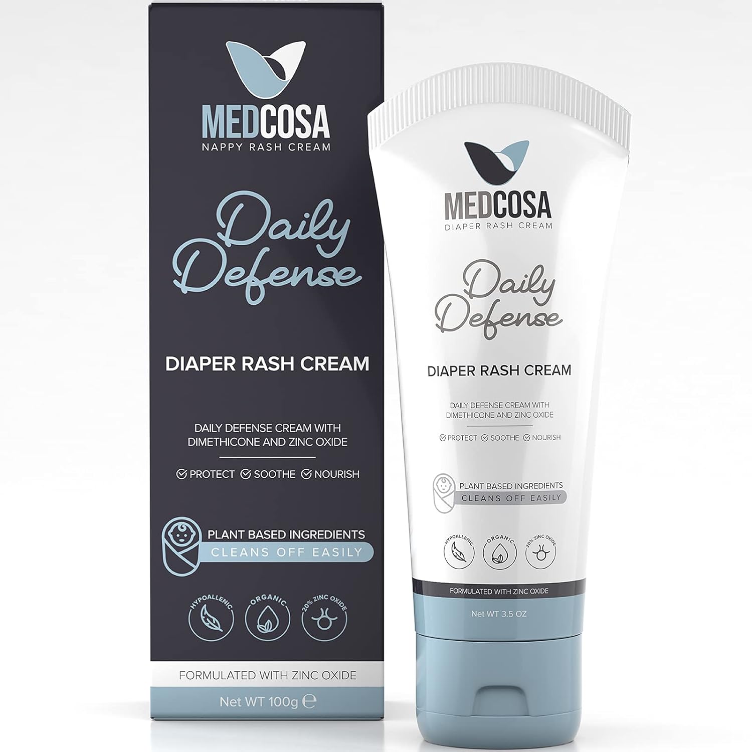 Medcosa Daily Defence Nappy Rash Cream - Moisturizing Barrier Cream For Quick Itch Relief - Zinc Oxide For Sweat & Nappy Rash - Reduces Redness, Irritation & Discomfort - 100G