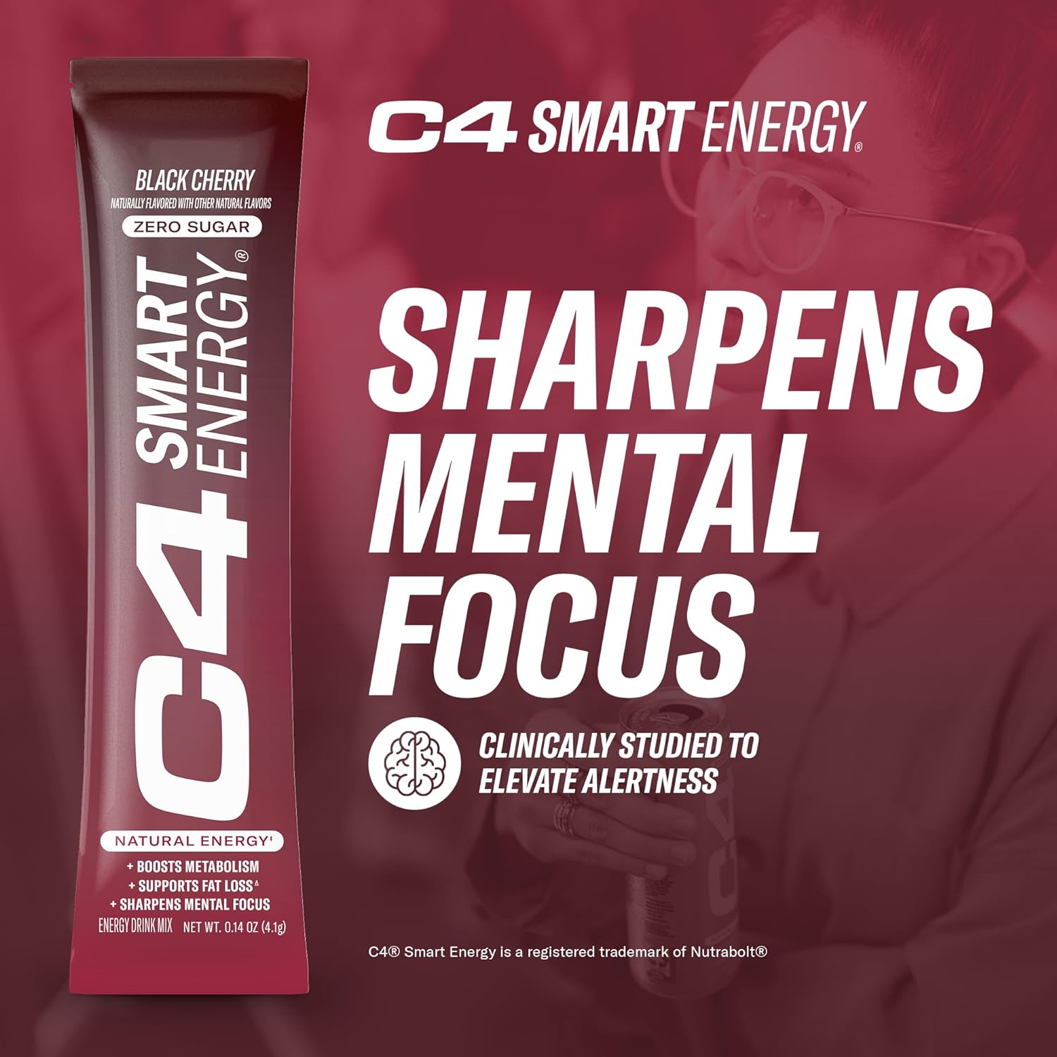 C4 Smart Energy Powder Stick Packs - Sugar Free Performance Fuel & Nootropic Brain Booster, Coffee Substitute or Alternative | Black Cherry - 14 Count : Health & Household