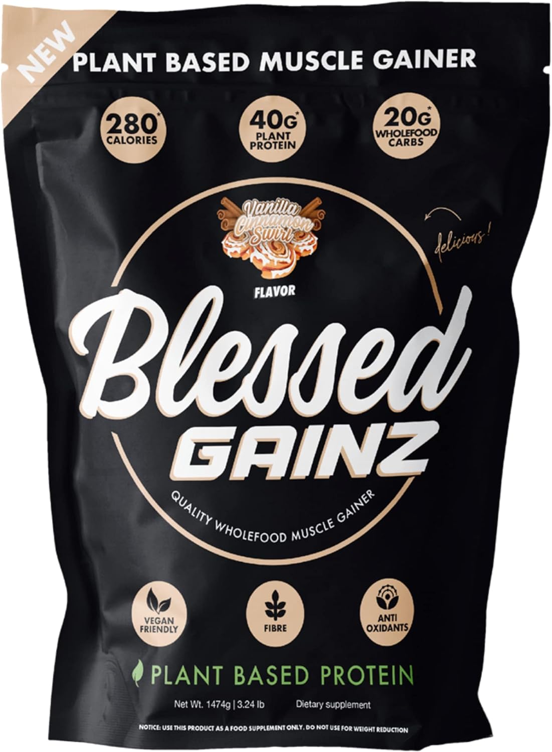 BLESSED Gainz Vegan Protein Powder Mass Gainer - 40g Plant Based Prote
