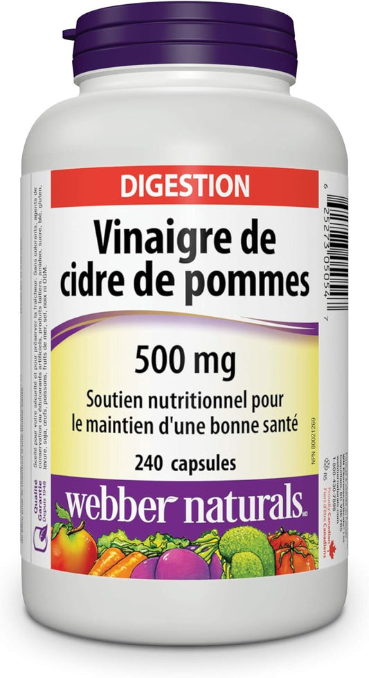 Webber Naturals Apple Cider Vinegar 500 Mg, 240 Capsules