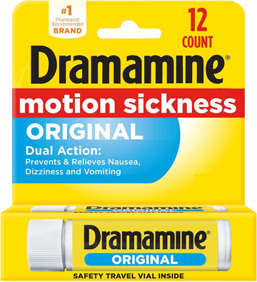 Dramamine Original, Motion Sickness Relief, Travel Vial, 12 Count