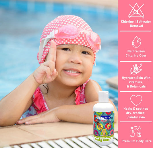 Triswim Kids Scented Body Wash After-Swimmer Skincare, Chlorine Removal, Soothes And Moisturizes Skin, Relieves Symptoms Eczema & Dry Skin