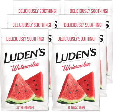 Luden's Watermelon Throat Drops, Sore Throat Relief, 25 Count, 6 Packs