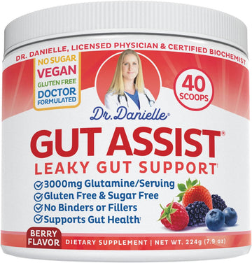 Doctor Danielle Gut Assist - Leaky Gut Repair Supplement Powder - Glutamine, Arabinogalactan, Licorice Root - Supports IBS, Heartburn, Bloating, Gas, Constipation, SIBO from, Berry Flavor