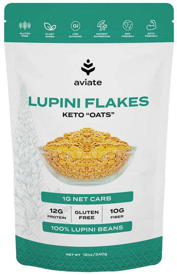 Aviate Lupini Flakes - Keto "Oats" & Vegan Friendly Superfood - Non-Gmo, Gluten Free - High Protein - Low Calorie & Low Carb - Rich In Dietary Fiber And Minerals - 100% Lupin Beans - 12 Ounces (Pack Of 1)