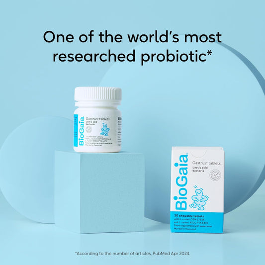 Biogaia Gastrus Probiotics For Gut Health | Bacterial Cultures With L. Reuteri To Balance Gut Flora | Dual Strains Of Patented Lactobacillus Reuteri | 30 Chewable Supplement Tablets - Mandarin Flavour