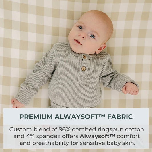 Pobibaby - 2 Pack Premium Bassinet Sheets For Standard Bassinets - Ultra-Soft Jersey Knit, Stylish Floral Pattern, Safe And Snug For Baby (Gingham Khaki)