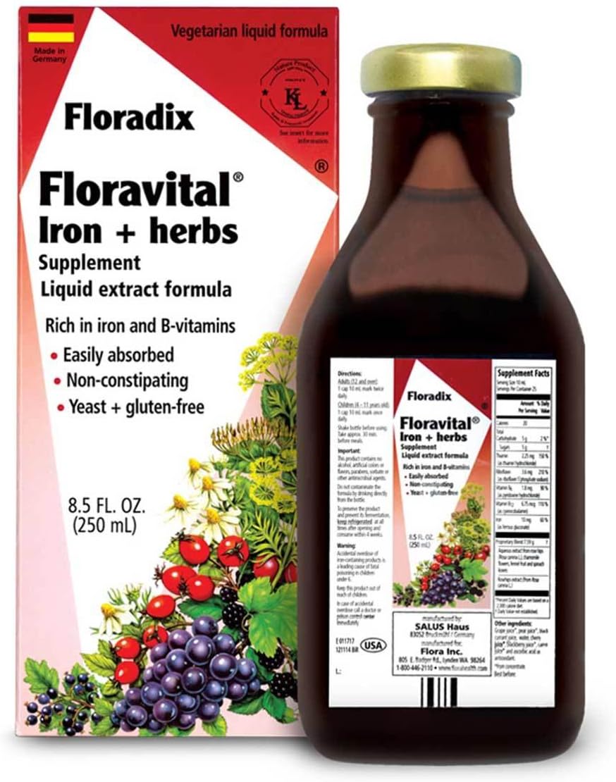 Flora - Floravital Iron & Herbs, Gluten Free, Vegan, Liquid, By Salus, 8.5 Fl Oz