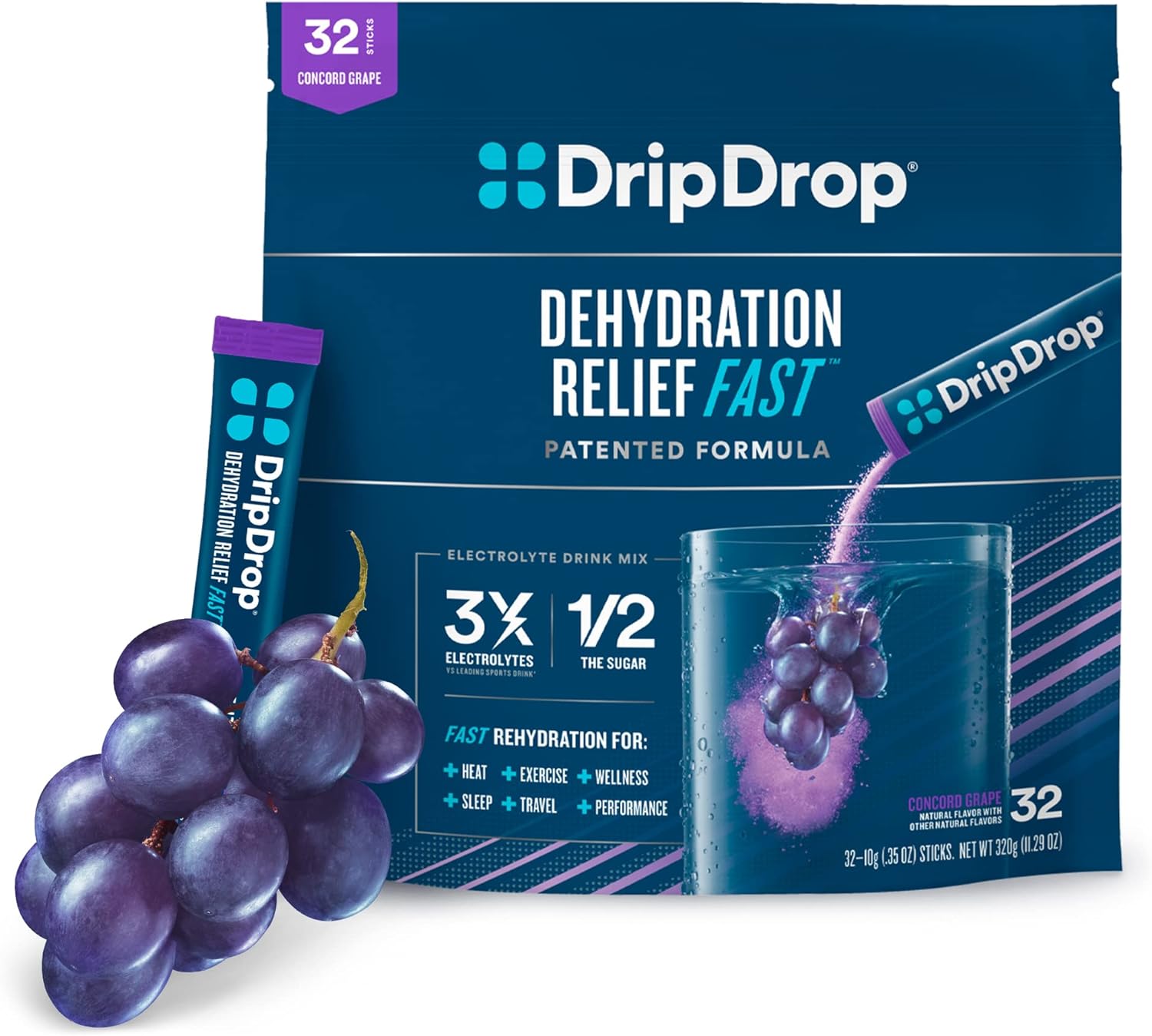 DripDrop Hydration - Electrolyte Powder Packets - Concord Grape - 32 C