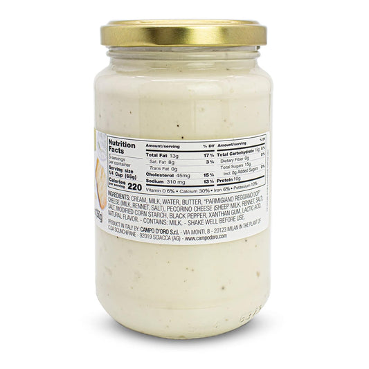 Creamy Alfredo Pasta Sauce, 12.3Oz (350G). Homemade In Sicily, Italy, Topping, Dip, Pizza, Spaghetti, Fettuccine, Made With Dop Parmigiano Reggiano And Pecorino Romano Cheese, Campo D'Oro