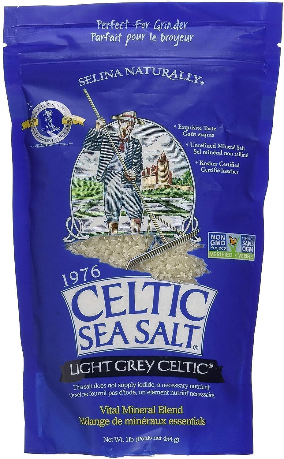 Light Grey Celtic Sea Salt 1 Pound Resealable Bag – Additive-Free, Delicious Sea Salt, Perfect For Cooking, Baking And More - Gluten-Free, Non-Gmo Verified, Kosher And Paleo-Friendly