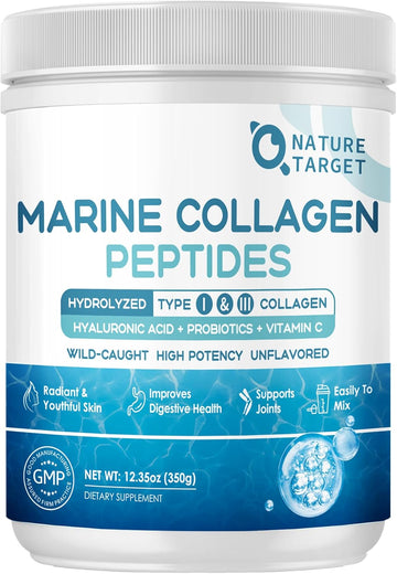 Marine Collagen Peptides Powder - Type I & Iii Hydrolyzed Collagen With Probiotics, Vitamin C & Hyaluronic Acid For Skin, Hair, Nails & Joint, Wild-Caught Fish & Grass-Fed Bovine, 35 Servings